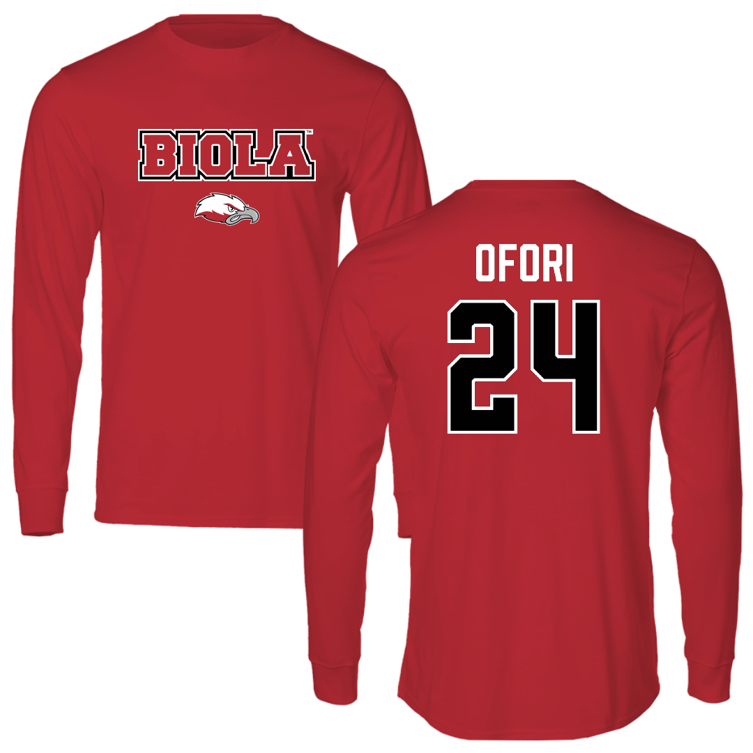 Biola University Basketball (M) Red Performance Long Sleeve - #24 Joe Ofori