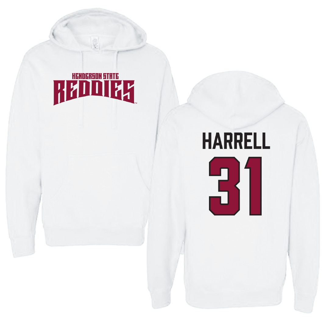 Henderson State University Baseball White Classic Hoodie - #31 Aidan Harrell