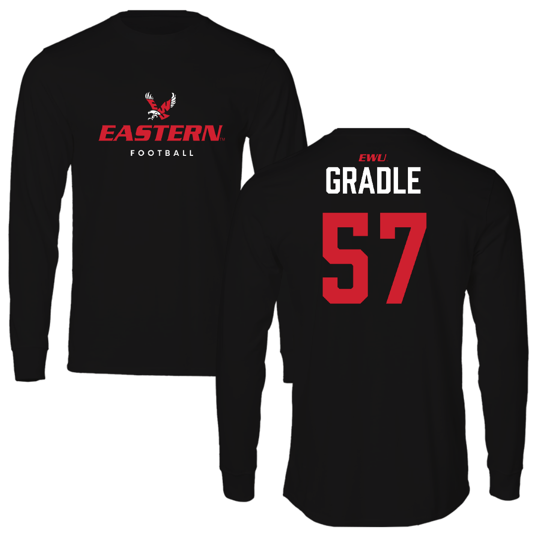 Eastern Washington University Football Black Eastern Performance Long Sleeve - #57 Michael Gradle