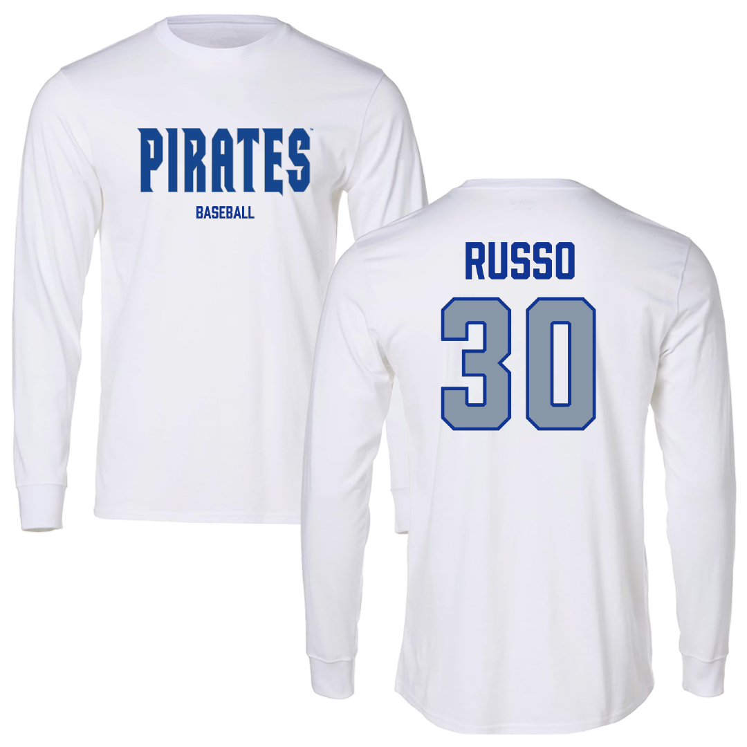 Seton Hall University Baseball White Performance Long Sleeve - #30 Zach Russo