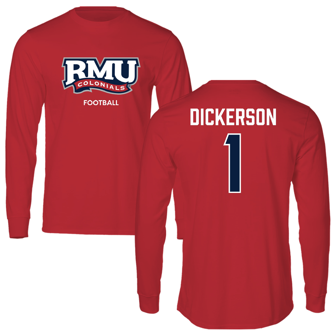 Robert Morris University Football Red Performance Long Sleeve - #1 Robert Dickerson