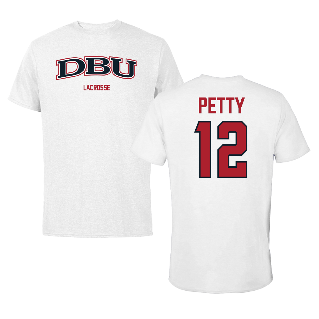 Dallas Baptist University Lacrosse (M) White Performance Tee - #12 Zachary Petty