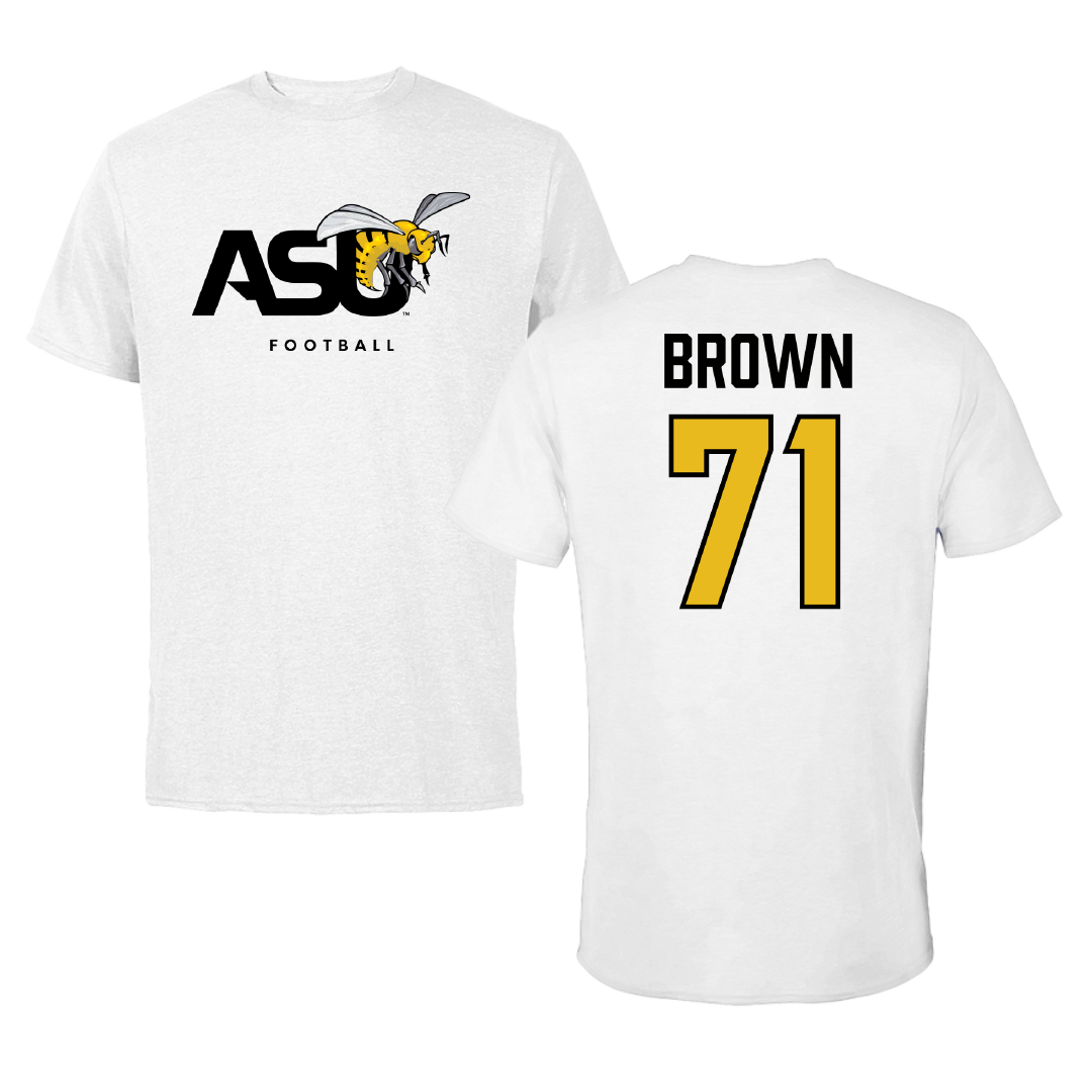 Alabama State University Football White ASU Tee - #71 Isaiah Brown