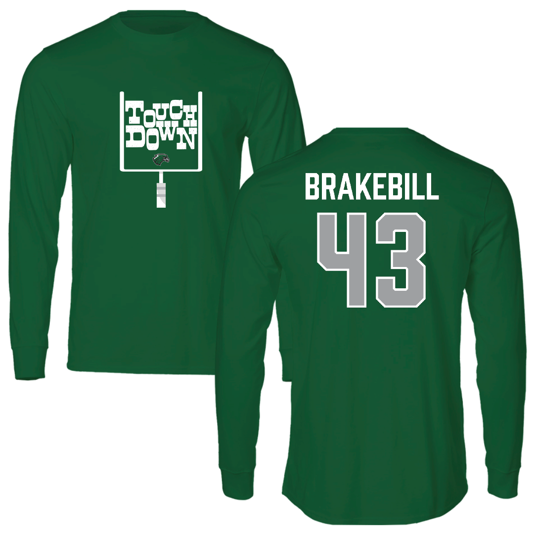 Northeastern State University Football Green Touchdown Long Sleeve - #43 Kale Brakebill
