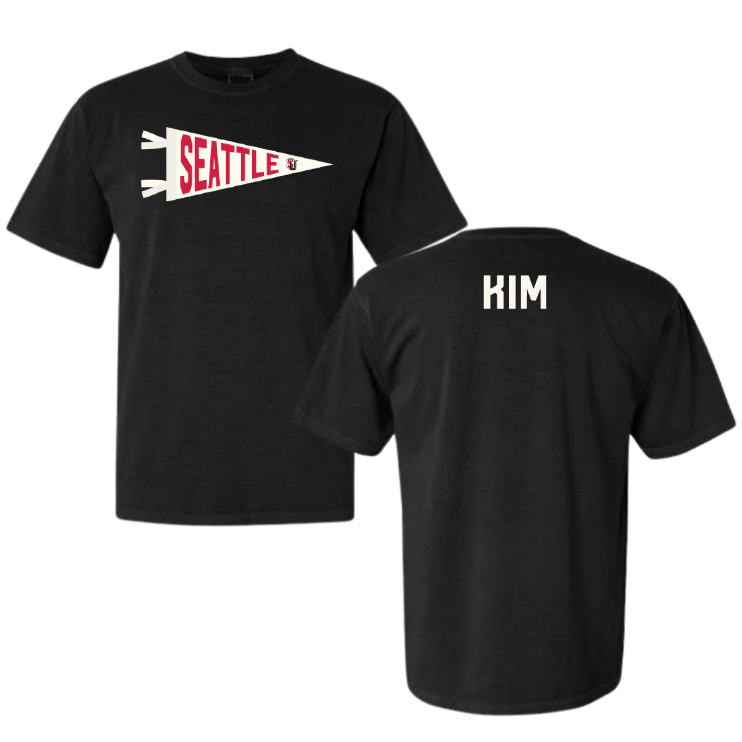 Seattle University Swimming & Diving Black Pennant Comfort Colors Tee - Minsong Kim