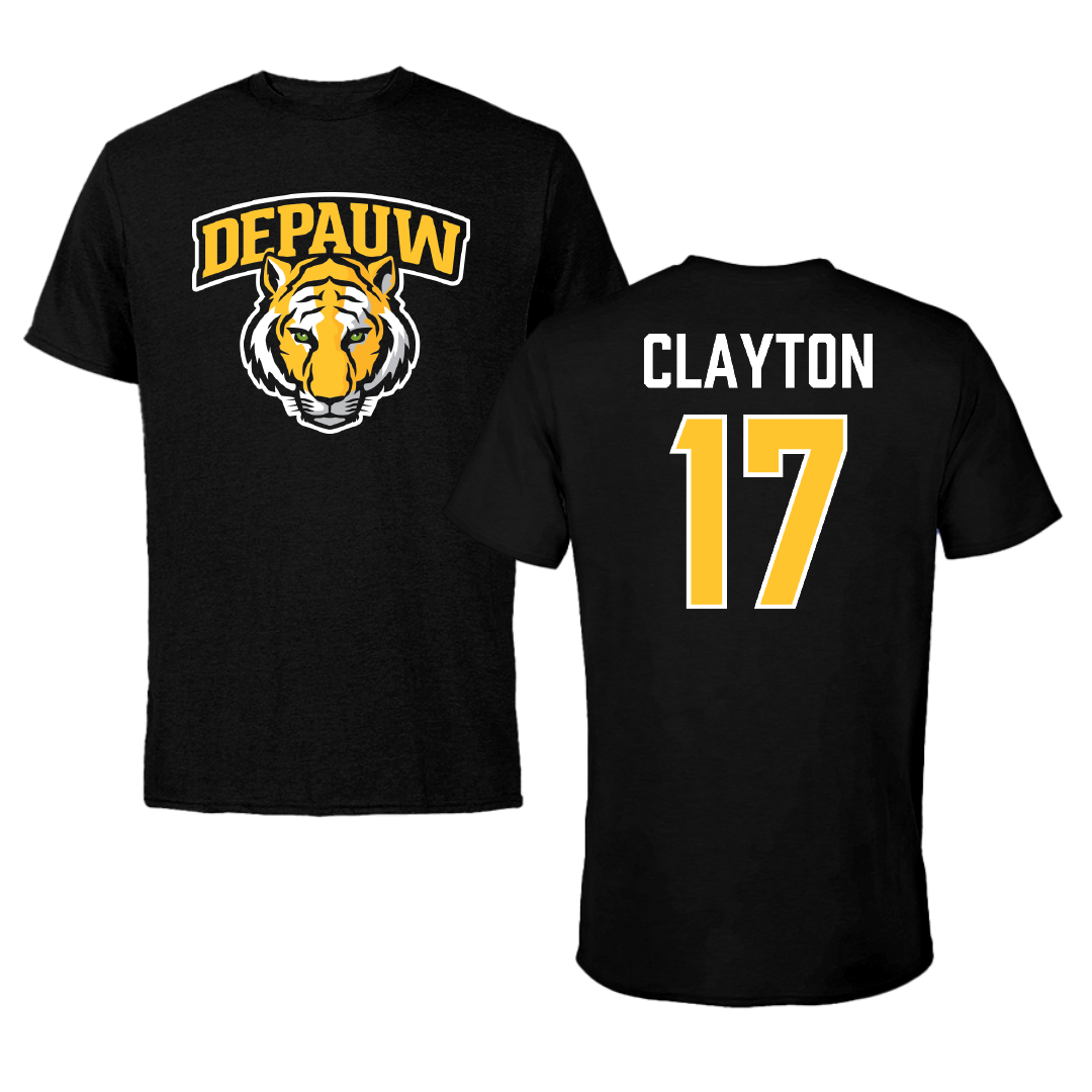 DePauw University Football Black Performance Tee - #17 Ray Clayton