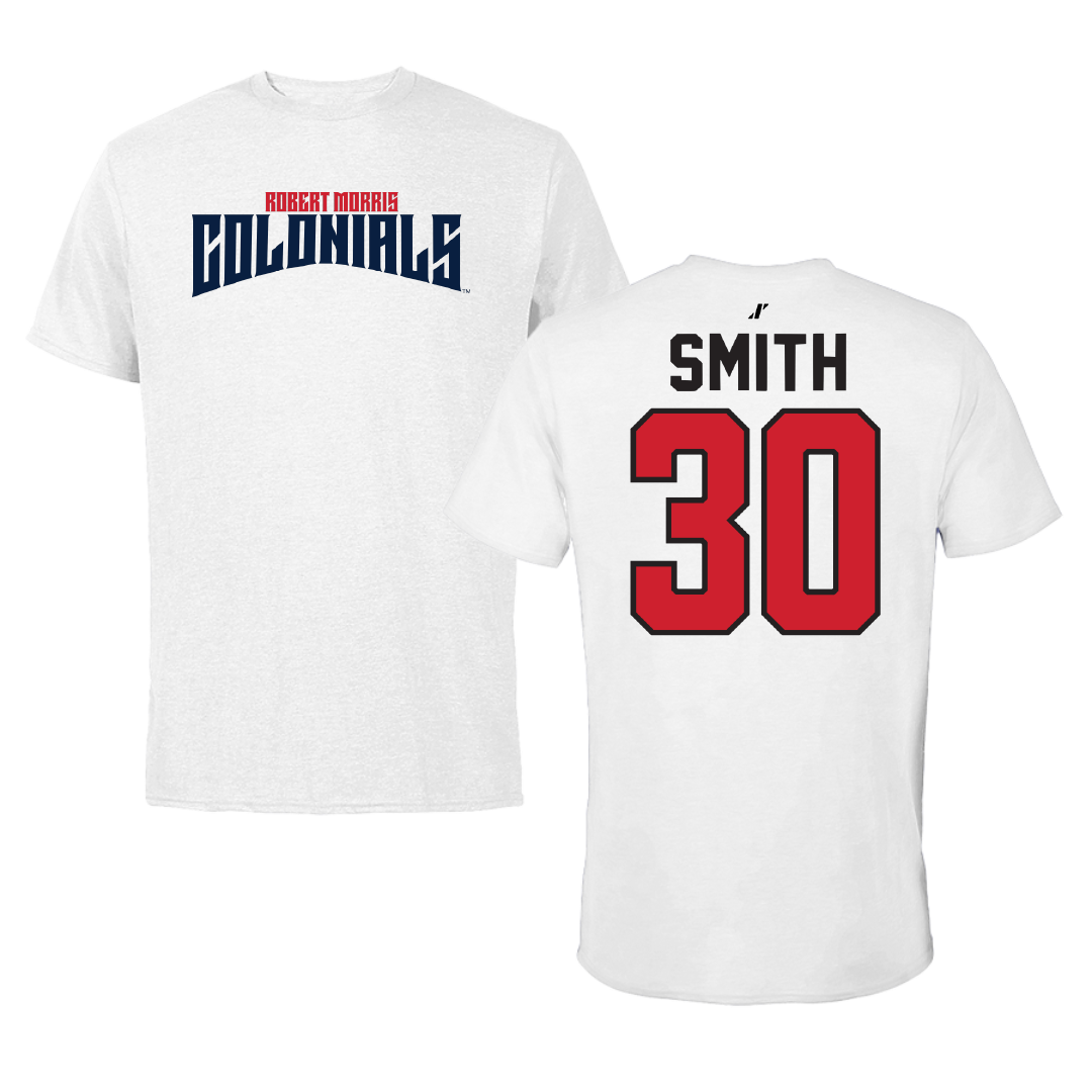 Robert Morris University Ice Hockey White Classic Performance Tee - #30 Dawson Smith