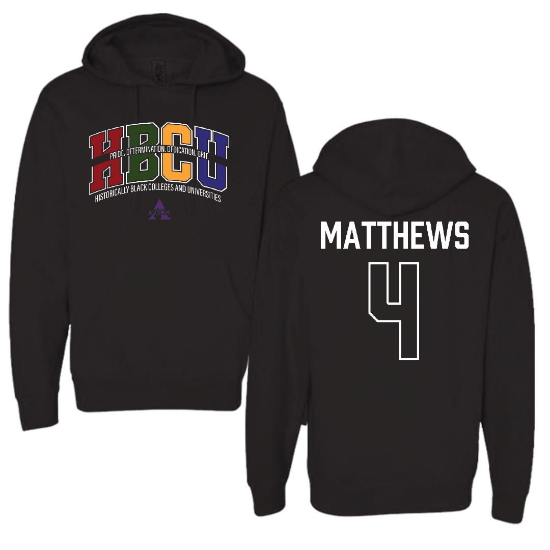 Alcorn State University Football Black HBCU Hoodie - #4 Jacoby Matthews