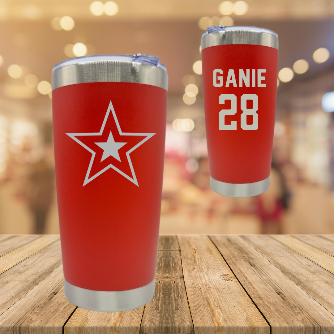 Robert Morris University Ice Hockey Red Stainless Steel Tumbler - #28 Logan Ganie