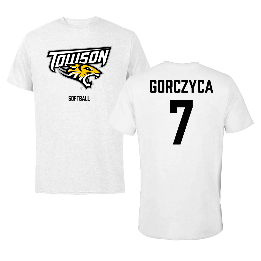 Towson University Softball White Performance Tee - #7 Mackenzie Gorczyca