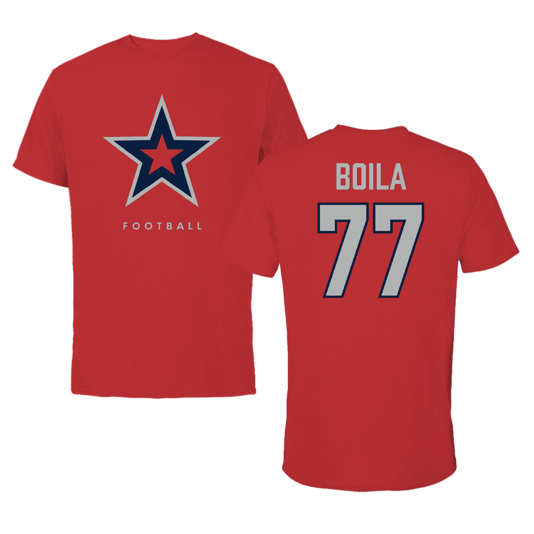 Robert Morris University Football Red Tee - #77 Vincent Boila