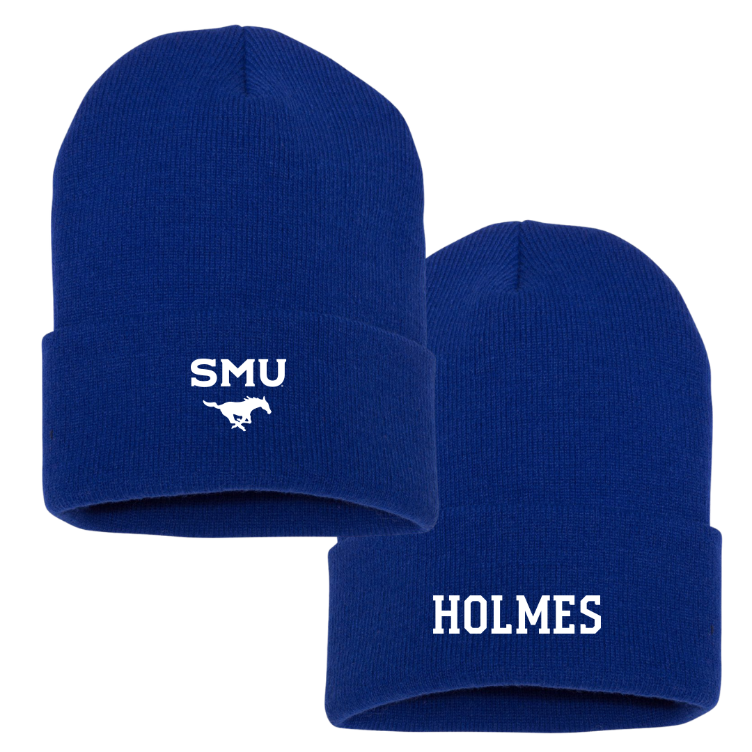 Southern Methodist University Basketball (M) Blue Beanie - #13 Mitchell Holmes