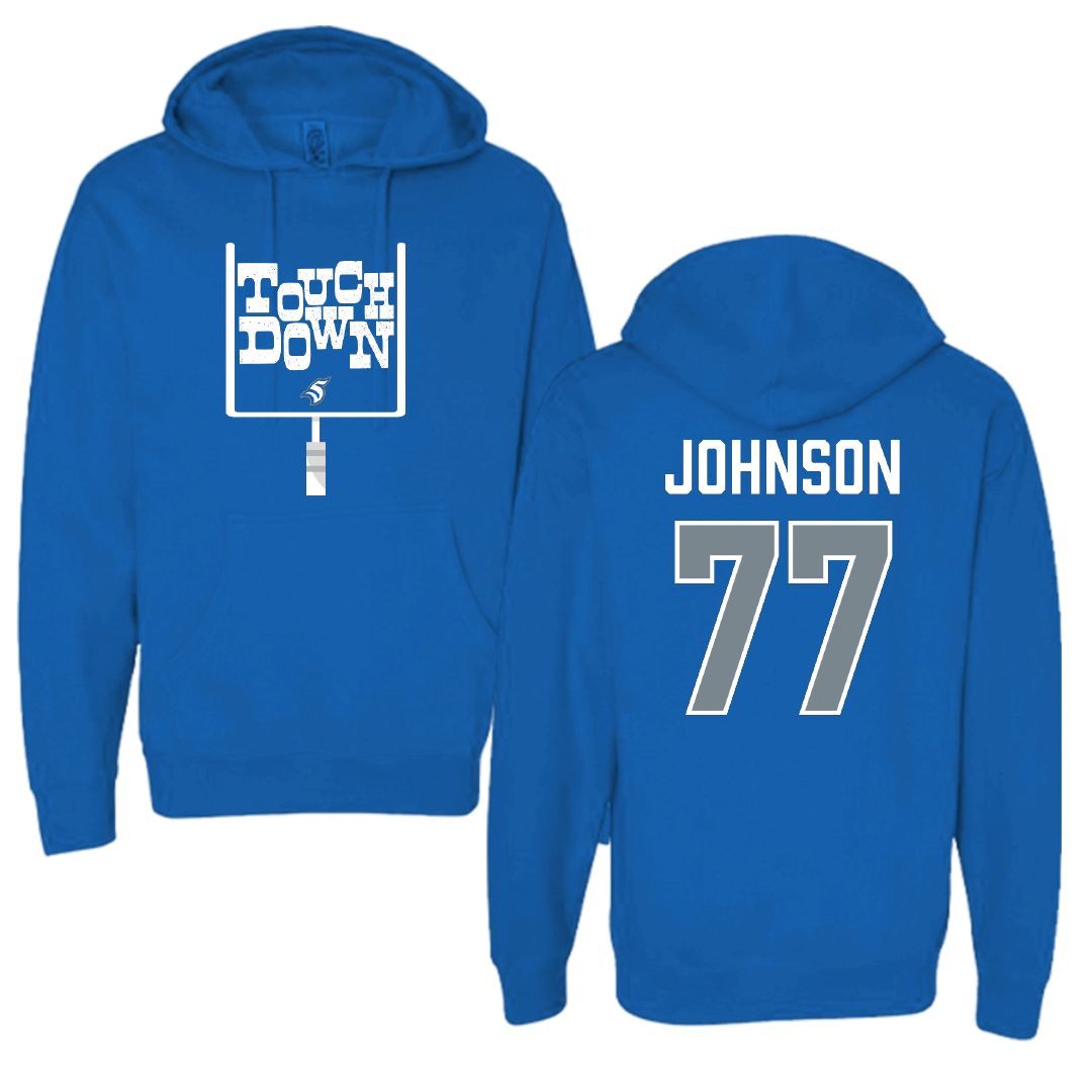 Thomas More University Football Blue Touchdown Hoodie - #77 Nilaja Johnson