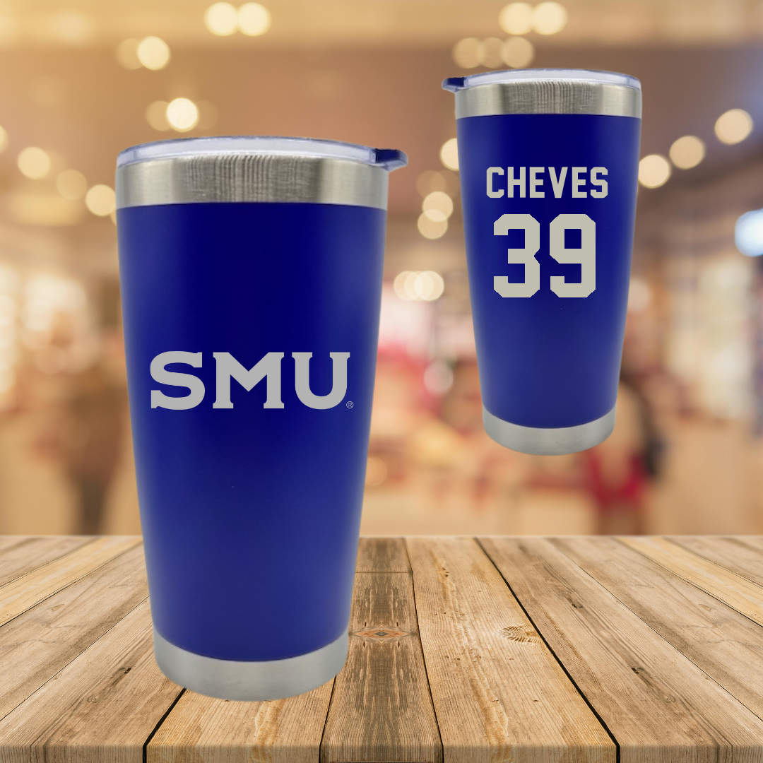 Southern Methodist University Football Blue Stainless Steel Tumbler - #39 Keaton Cheves