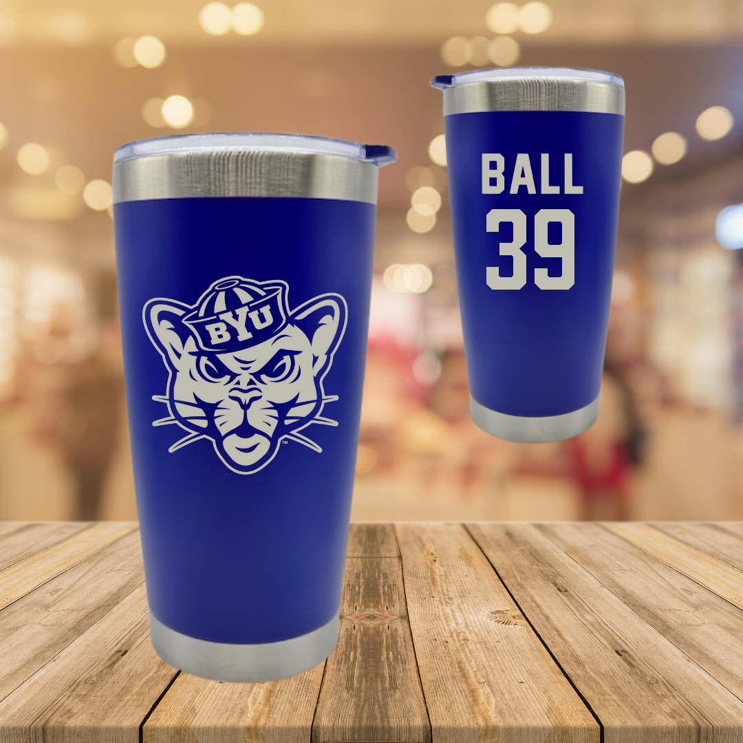 Brigham Young University Baseball Blue Stainless Steel Tumbler - #39 Nicholas Ball