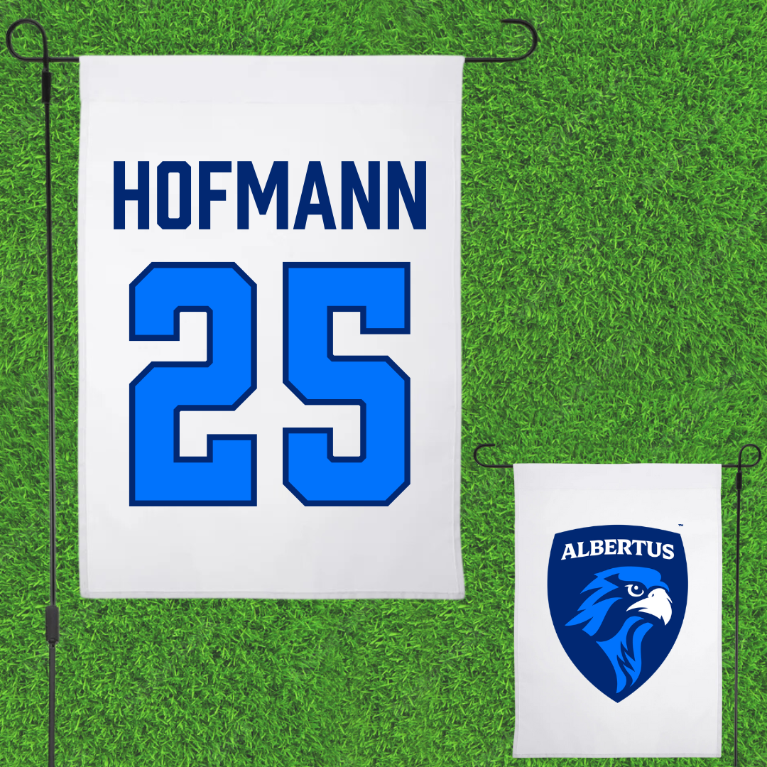Albertus Magnus College Baseball White Garden Flag - #25 Colton Hofmann