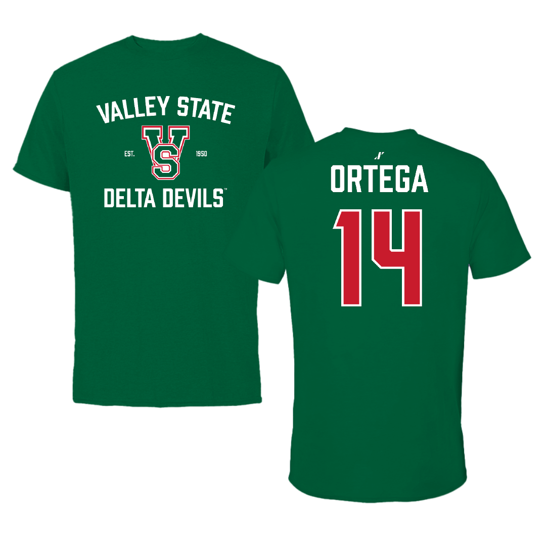 Mississippi Valley State University Baseball Green General Performance Tee - #14 Nathan Ortega