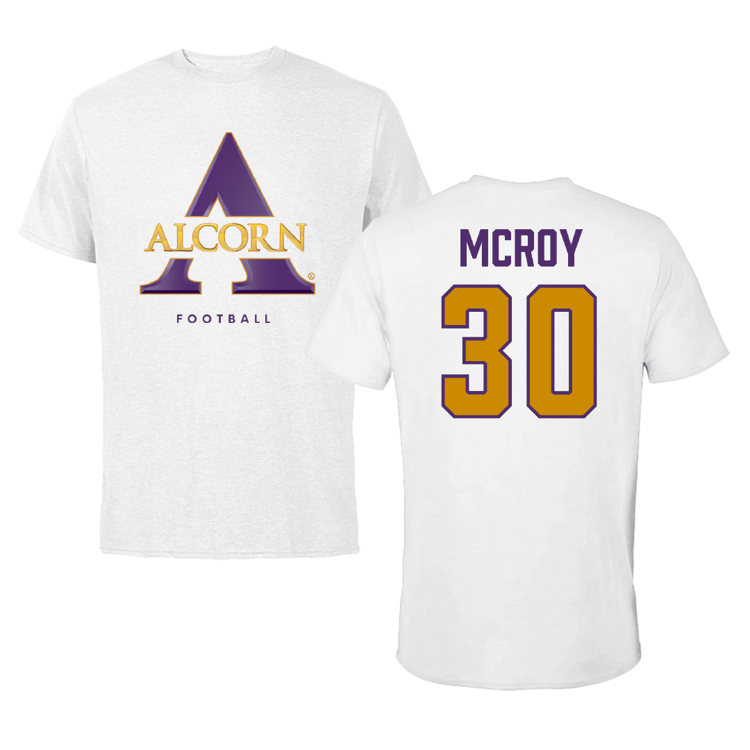 Alcorn State University Football White Performance Tee - #30 Jaylen Mcroy