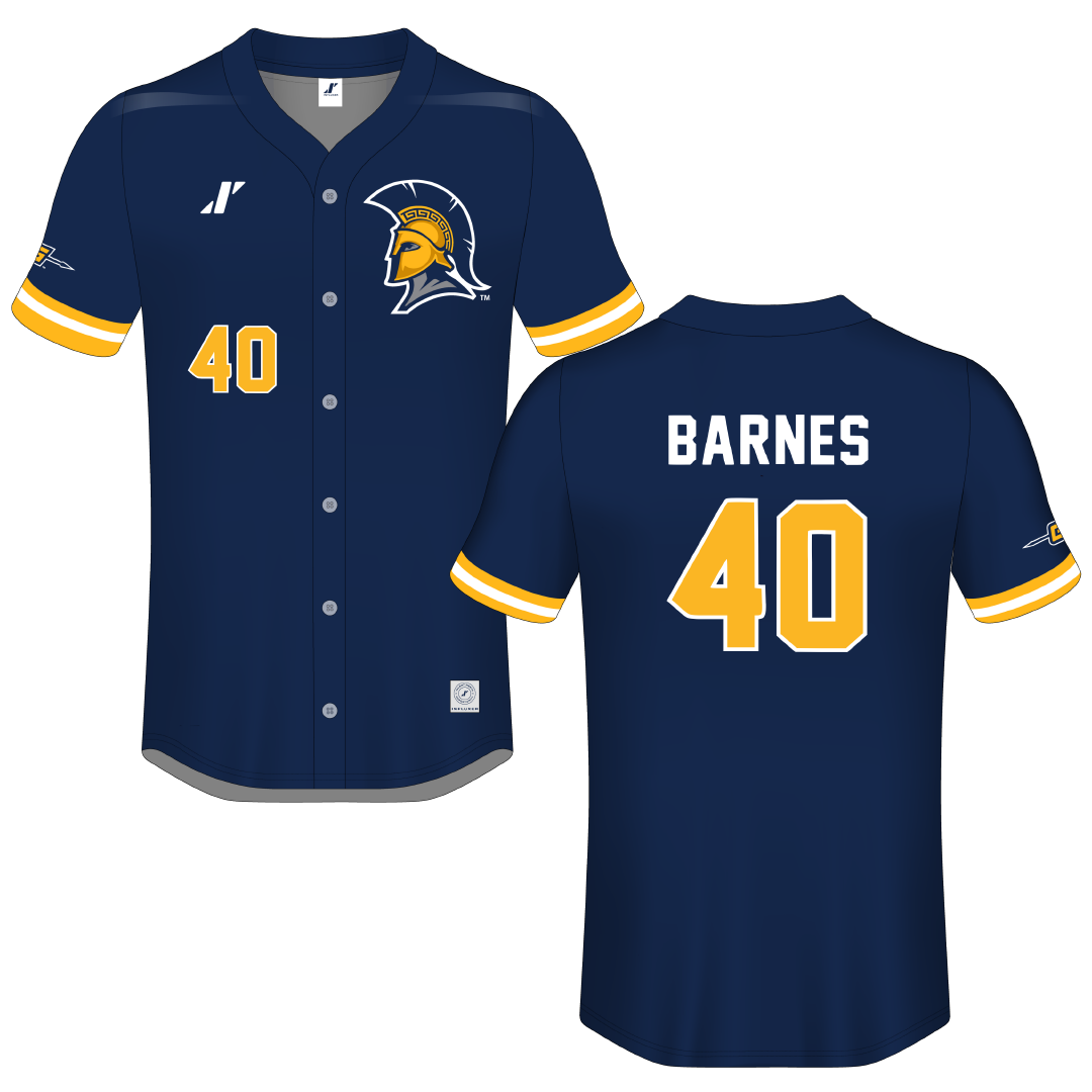 UNC Greensboro Navy Button-Down Jersey - #40 Cole Barnes