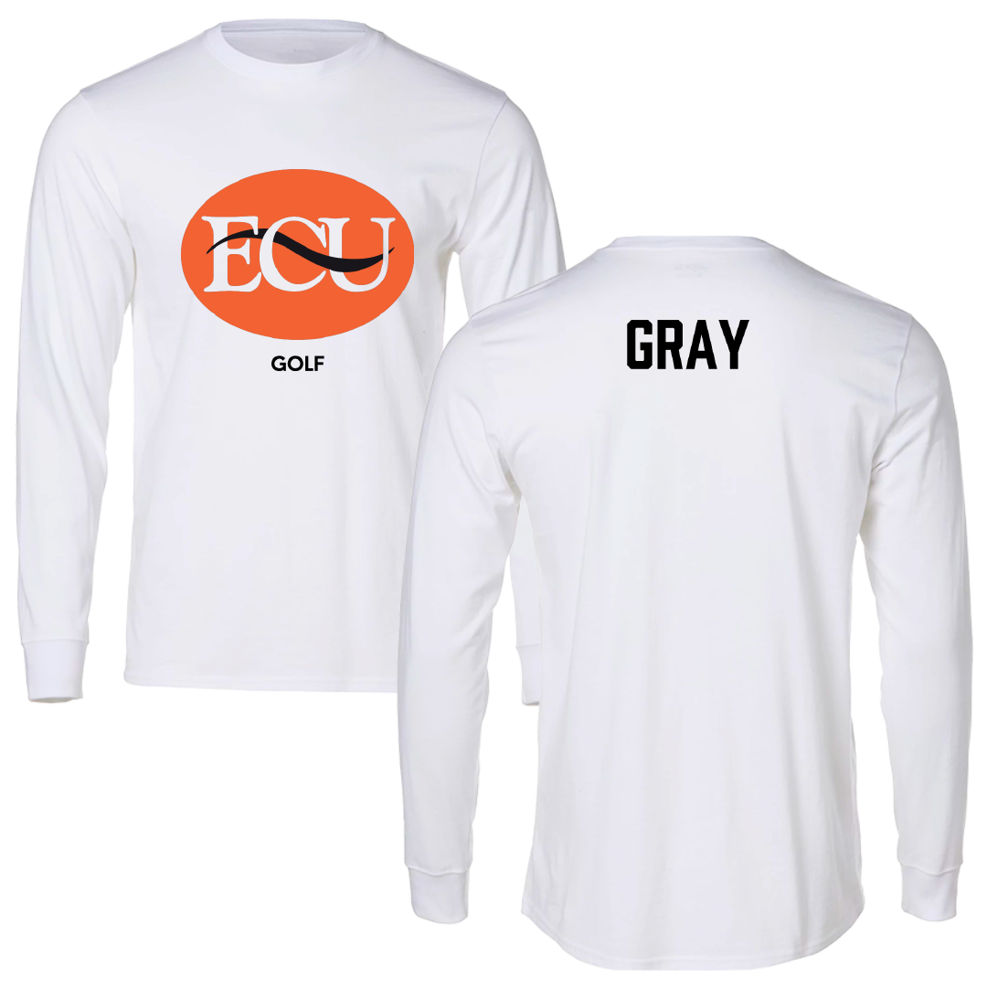 East Central University Golf (M) White Performance Long Sleeve - Rhett Gray