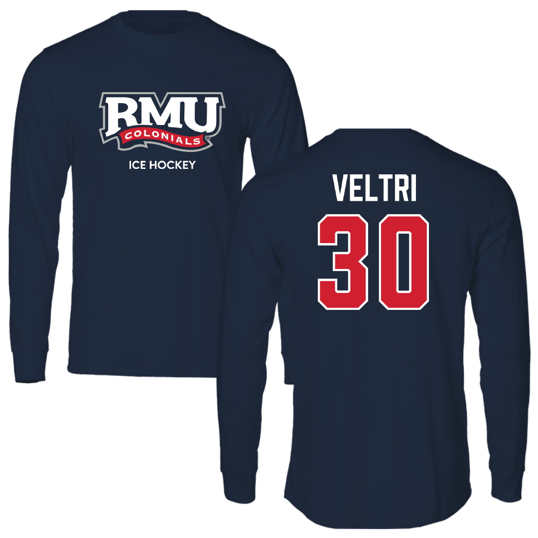 Robert Morris University Ice Hockey (M) Navy RMU Performance Long Sleeve - #30 Chad Veltri