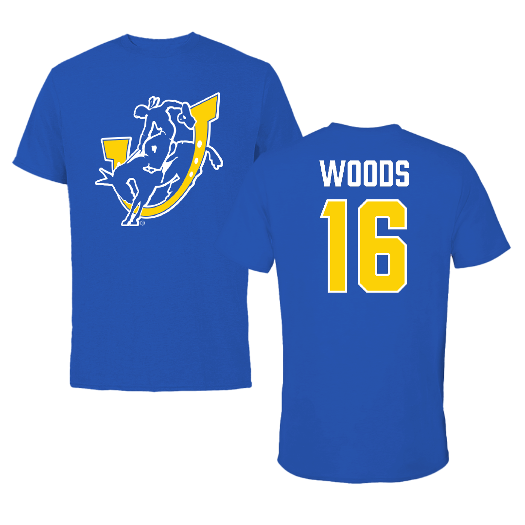 Southern Arkansas University Football Blue Performance Tee - #16 Johnny Woods