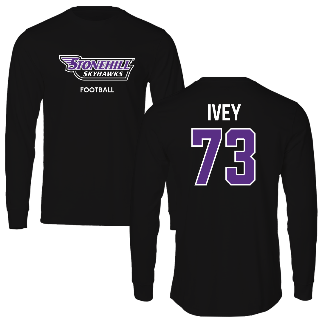 Stonehill College Football Black Performance Long Sleeve - #73 Connor Ivey