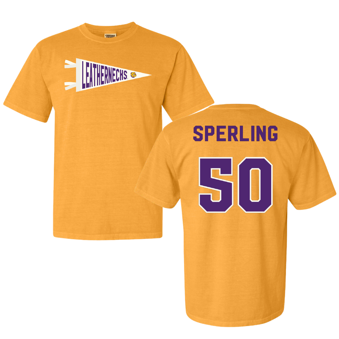 Western Illinois University Football Gold Pennant Comfort Colors Tee - #50 Brock Sperling