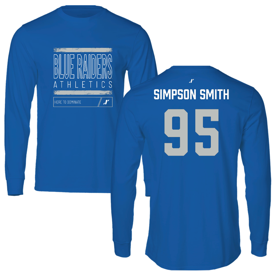 Middle Tennessee State University Football Blue Dominate Long Sleeve - #95 Zeion Simpson smith