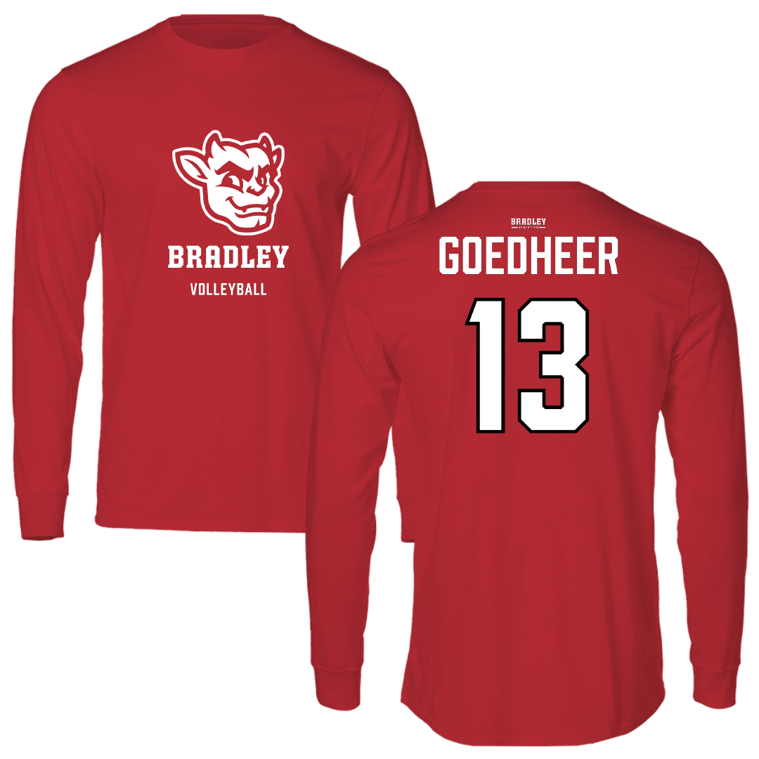 Bradley University Volleyball (W) Red Mascot Long Sleeve - #13 Adeline Goedheer