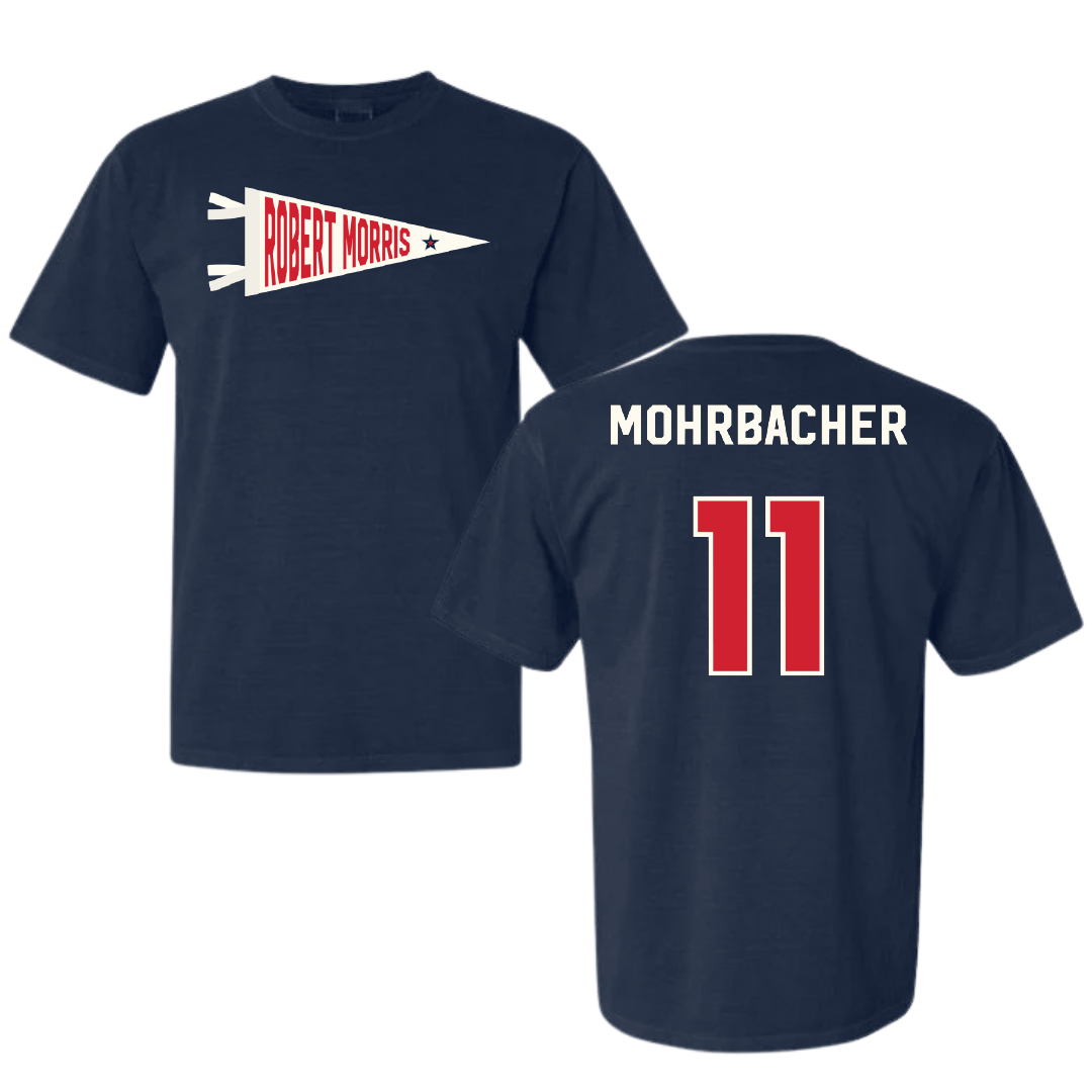 Robert Morris University Soccer Navy Pennant Comfort Colors Tee - #11 Renae Mohrbacher