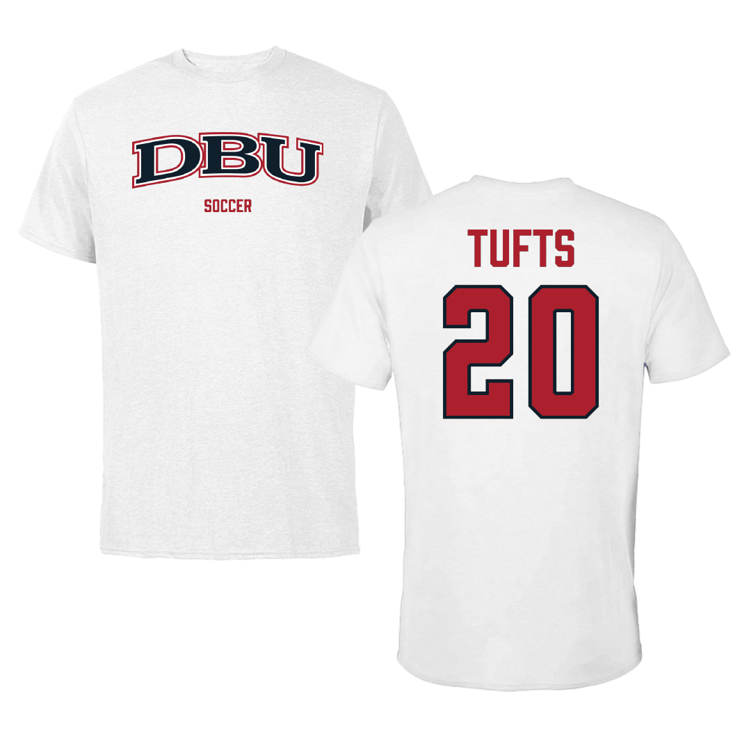 Dallas Baptist University Soccer (W) White Performance Tee - #20 Taylor Tufts