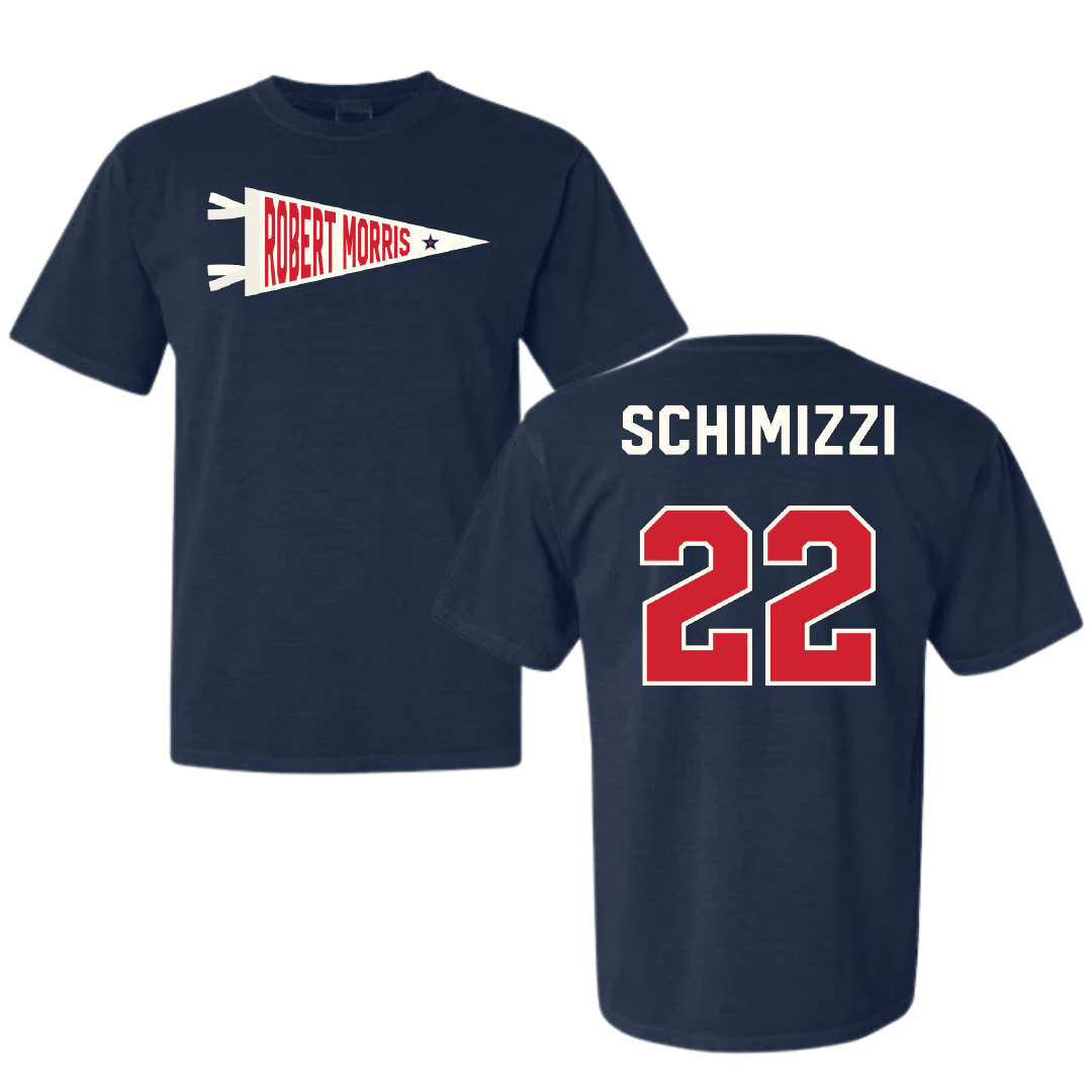 Robert Morris University Ice Hockey Navy Pennant Comfort Colors Tee - #22 Dominic Schimizzi