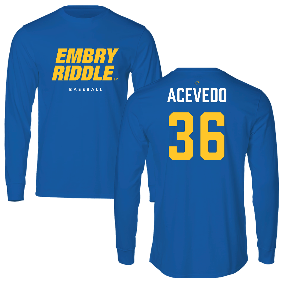 Embry-Riddle Aeronautical University Baseball Blue Performance Long Sleeve - #36 Gabriel Acevedo