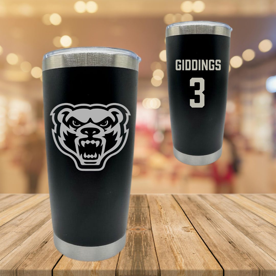 Oakland University Soccer (W) Black Stainless Steel Tumbler - #3 Bailey Giddings