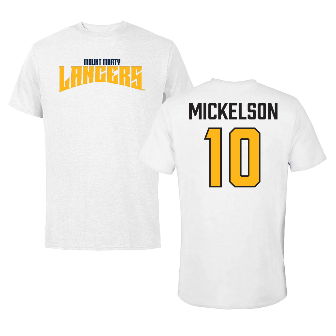 Mount Marty University Basketball White Classic Performance Tee - #10 Christian Mickelson