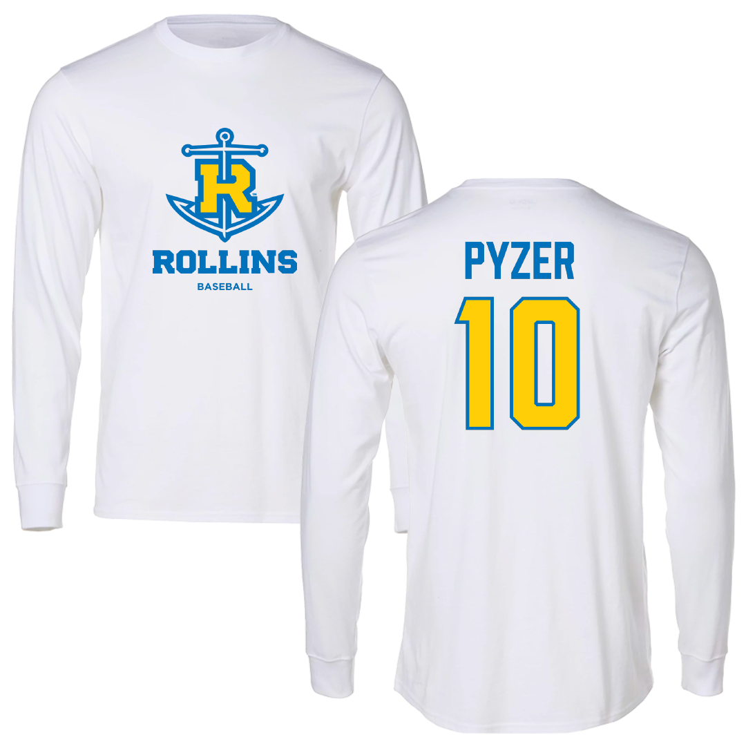 Rollins College Baseball White Performance Long Sleeve - #10 Dalton Pyzer