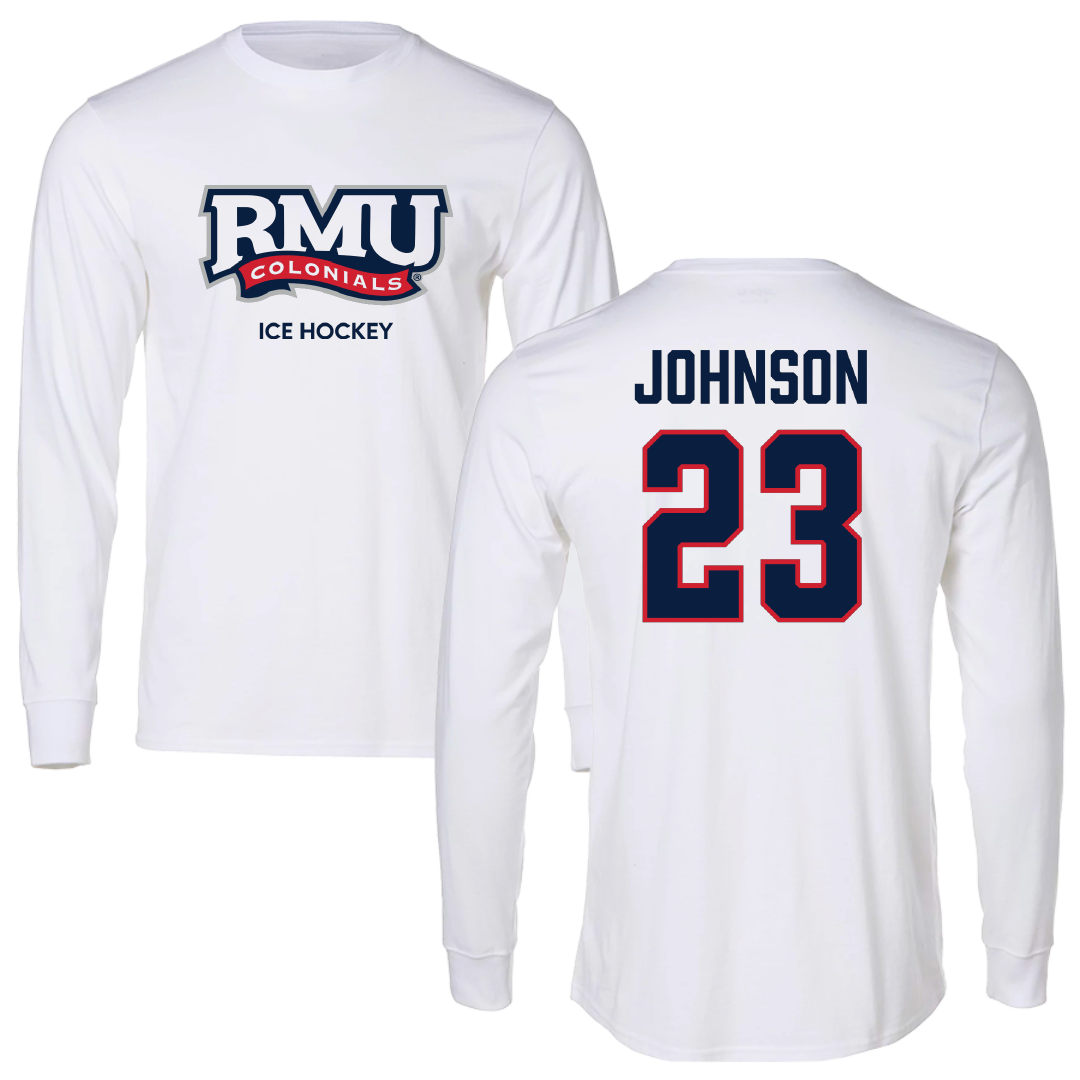 Robert Morris University Ice Hockey (M) White Mascot Long Sleeve - #23 Luke Johnson