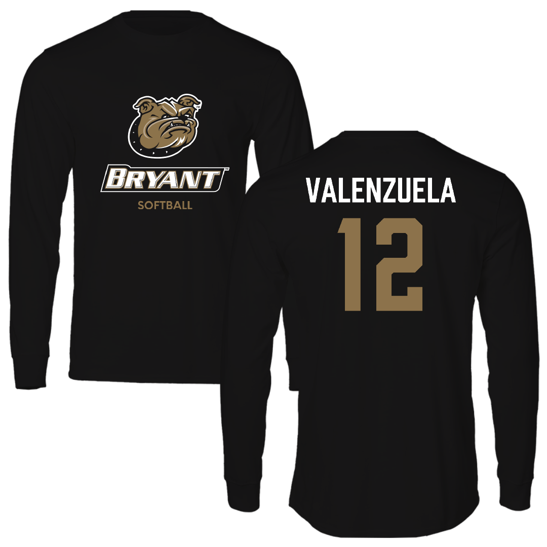 Bryant University Softball Black Performance Long Sleeve - #12 Faith Valenzuela