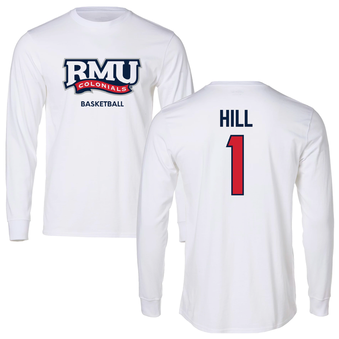 Robert Morris University Basketball (M) White Performance Long Sleeve - #1 Josh Hill