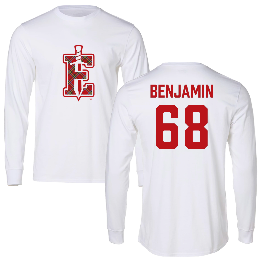 PennWest Edinboro Football White Performance Long Sleeve - #68 Jacob Benjamin