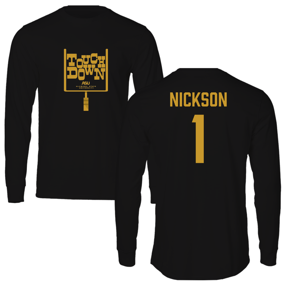 Alabama State University Football Black Touchdown Performance Long Sleeve - #1 Willie Nickson