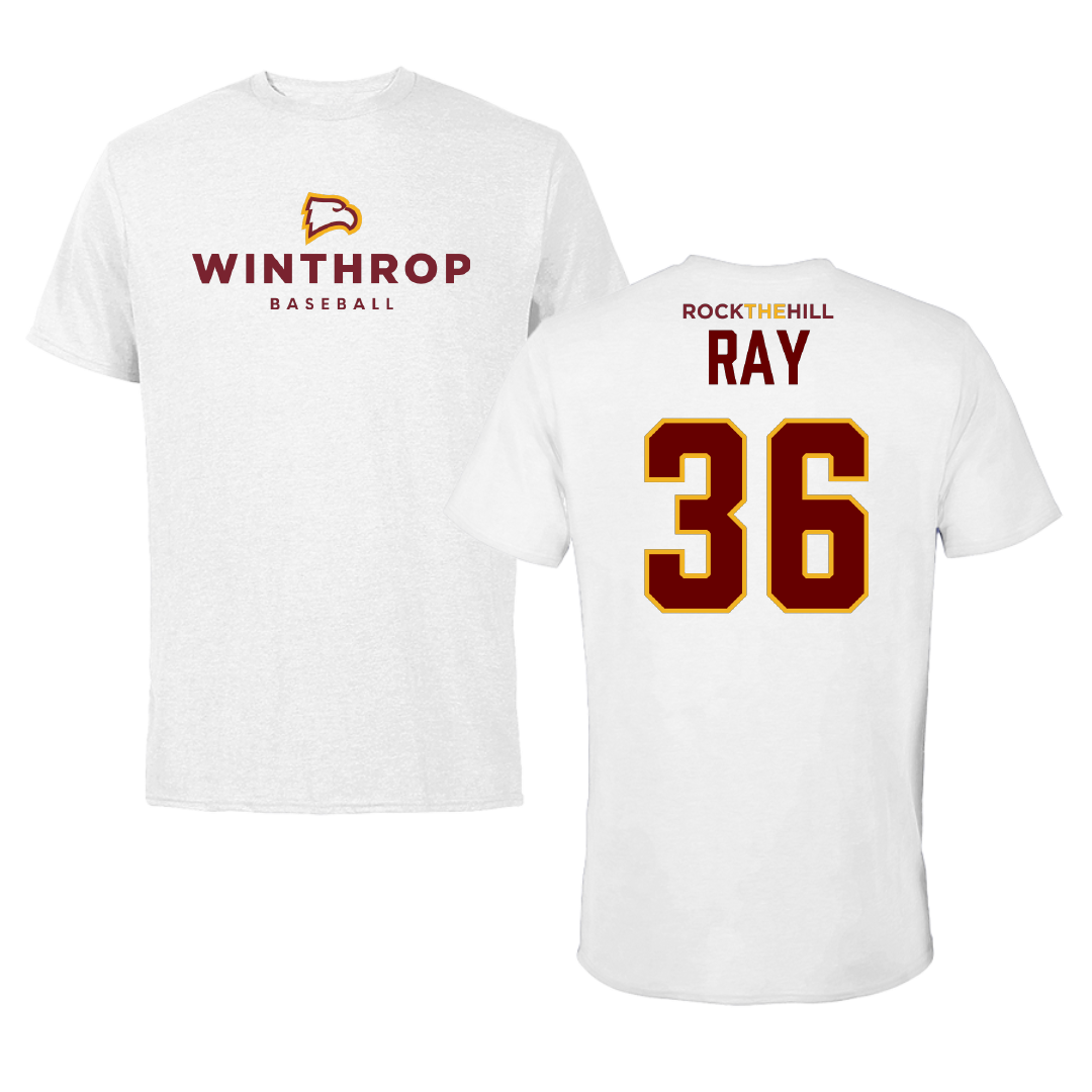 Winthrop University Baseball White Performance Tee - #36 Jack Ray