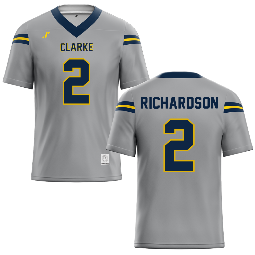 Clarke University Gray Football Jersey - #2 Vince Richardson