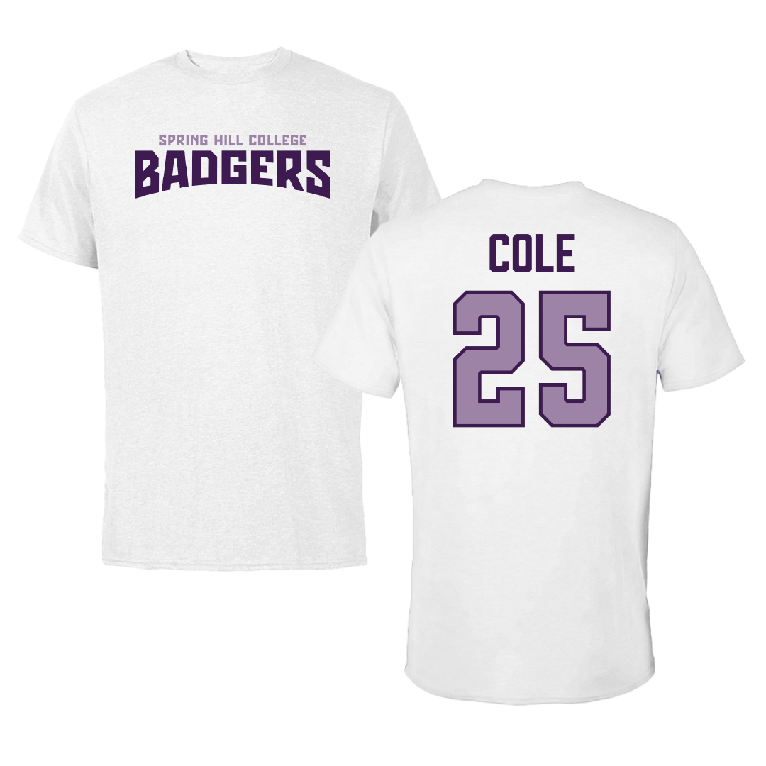 Spring Hill College Basketball White Classic Performance Tee - #25 Alvin Cole