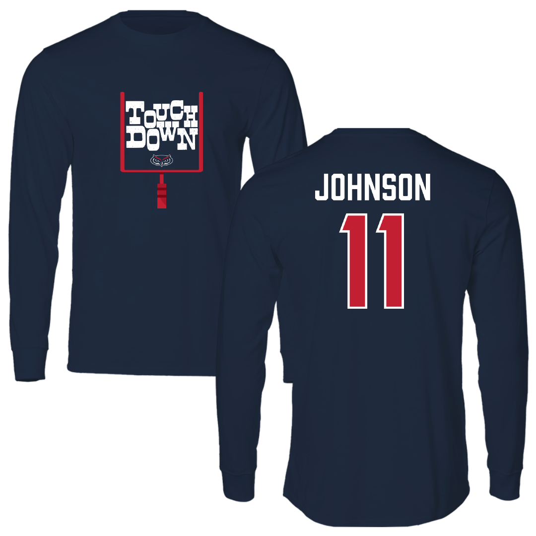Florida Atlantic University Football Navy Touchdown Long Sleeve - #11 Marlyn Johnson