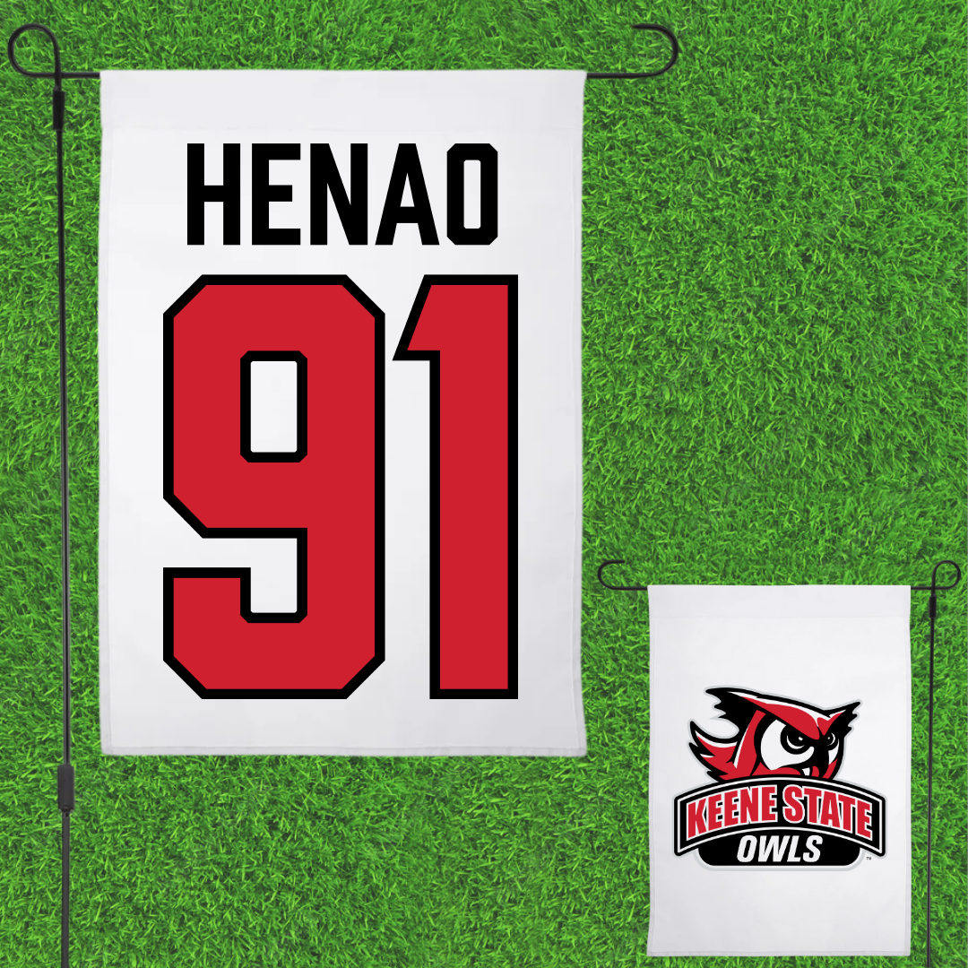 Keene State College Soccer White Garden Flag - #91 Nicholas Henao