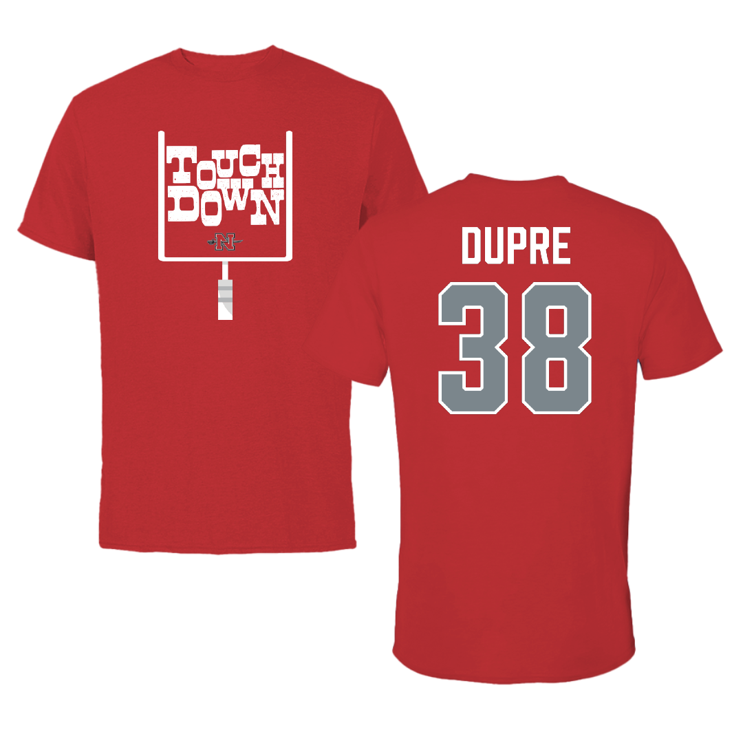 Nicholls State University Football Red Touchdown Tee - #38 Kylan Dupre