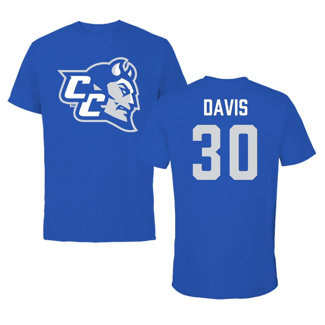 Central Connecticut State University Football Blue Performance Tee - #30 Mykhi Davis