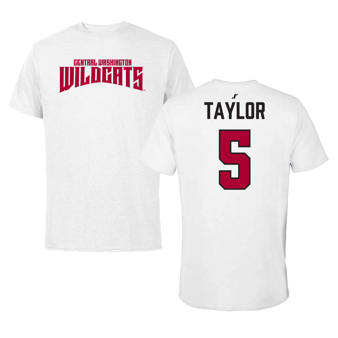 Central Washington University Football White Classic Performance Tee - #5 Justice Taylor
